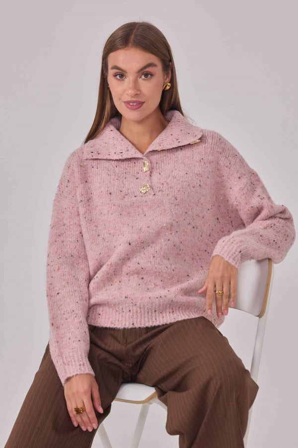Pull Rose chiné col montant